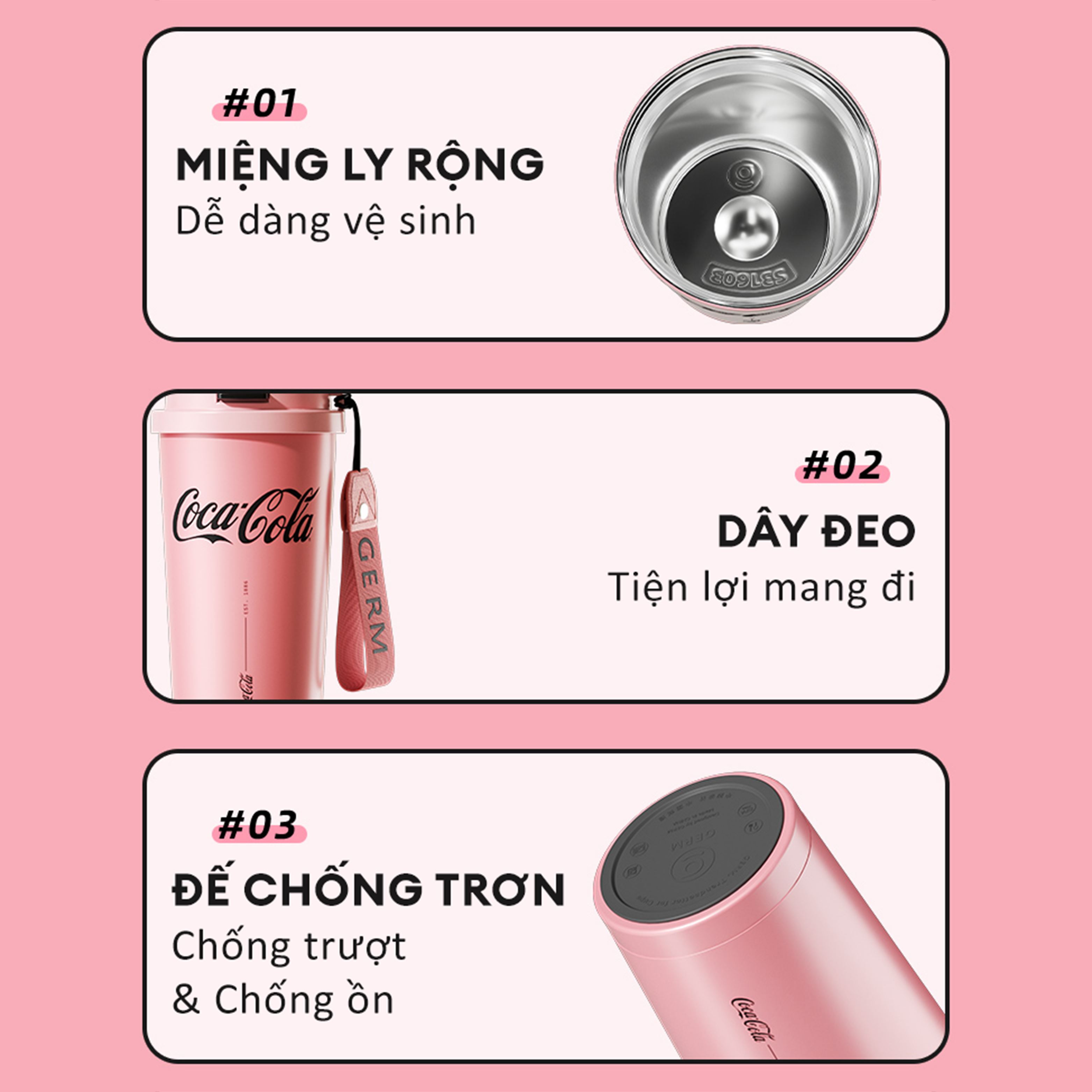 Ly giữ nhiệt inox 500 ml Shine Coca Cola GERM GE-CK23AW-B81 Màu Hồng
