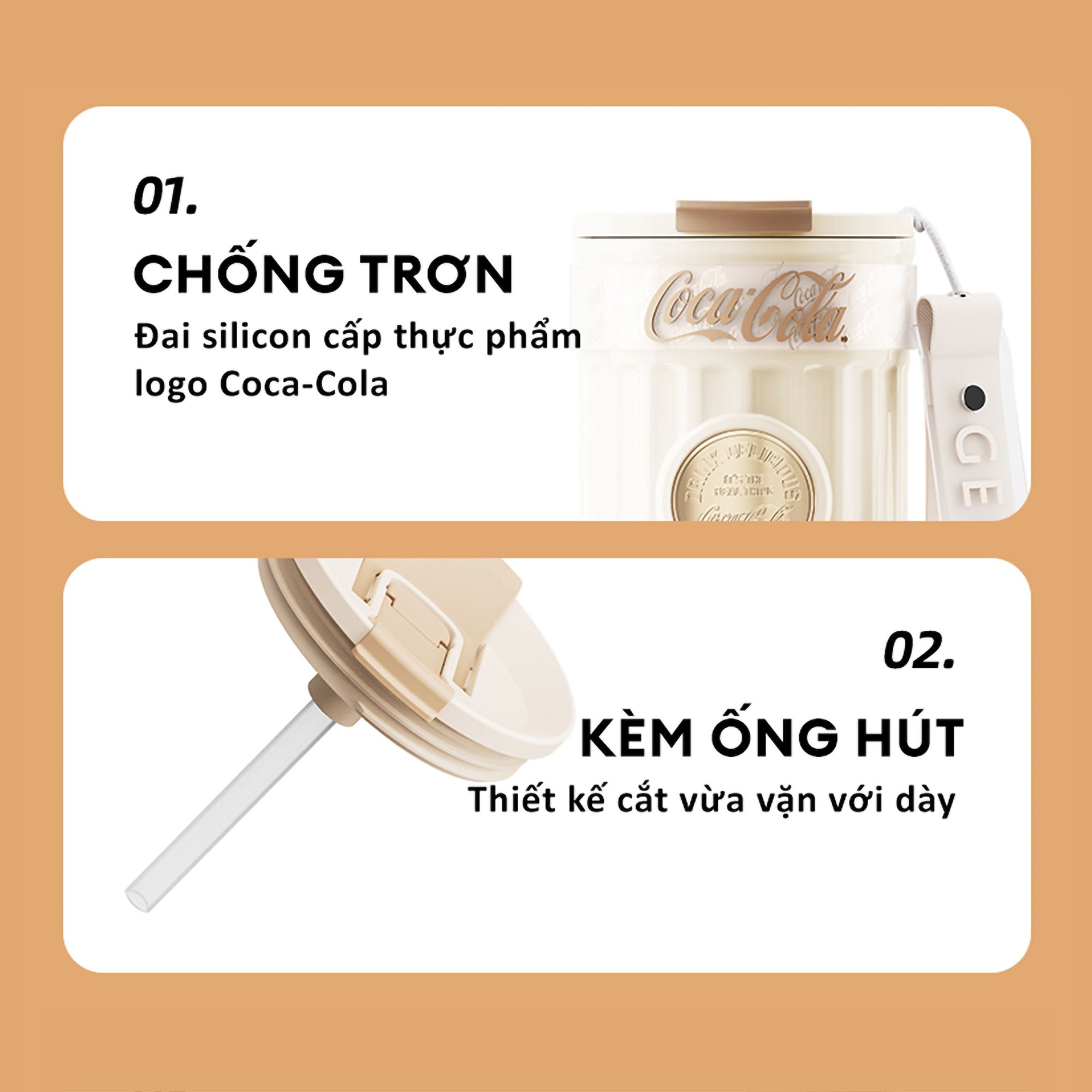 Ly giữ nhiệt inox 500 ml Huy Hiệu Coca Cola GERM GE-CK23AW-B66 Màu Trắng