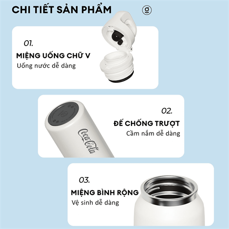 Ly giữ nhiệt inox 600 ml Nhẫn Coca Cola GERM GE-CK24AW-B96 Màu Trắng