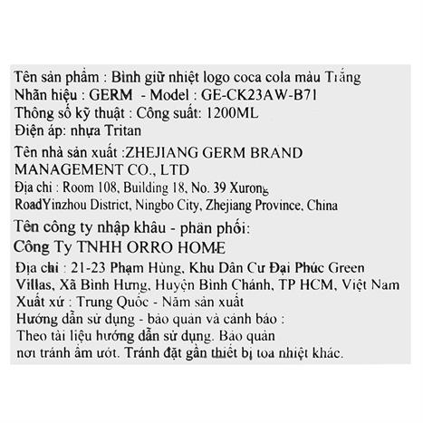 Ly giữ nhiệt inox 1200 ml Ice Box Coca Cola GERM GE-CK23AW-B71 Màu Trắng