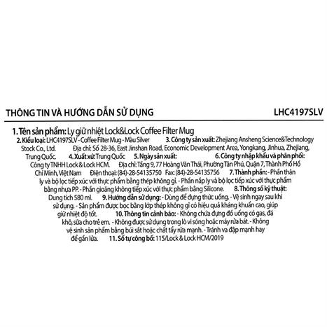 Ly giữ nhiệt inox 580 ml Lock&Lock LHC4197SLV Màu Bạc