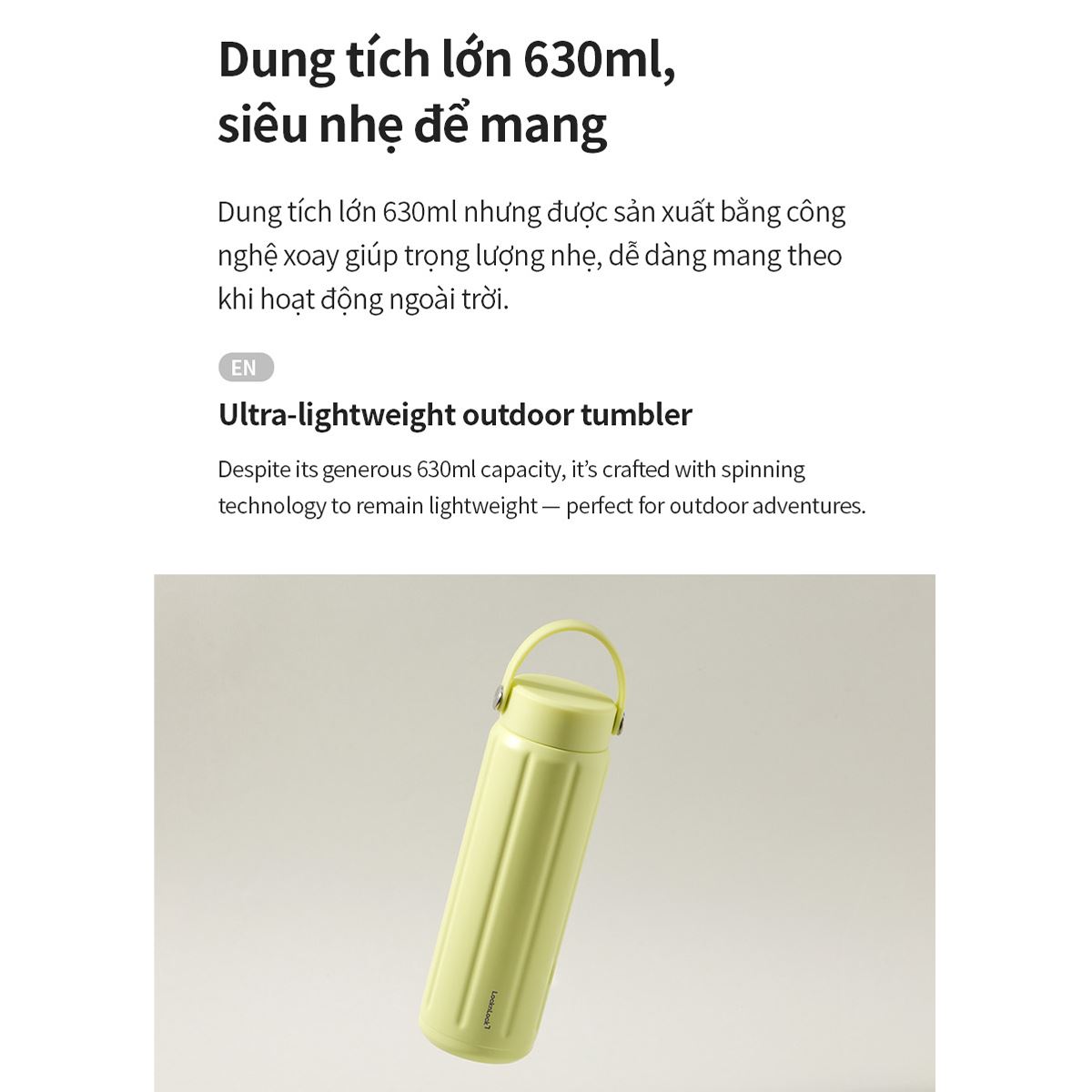 Bình giữ nhiệt Inox 630 ml Lock&Lock SLO Ultralight Tumbler LHC4427YEL Màu vàng