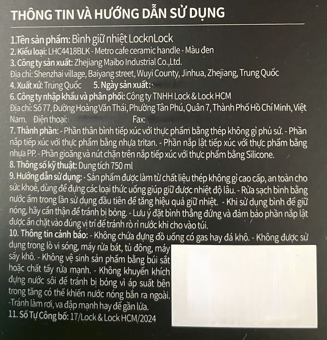 Bình giữ nhiệt Inox 750 ml Lock&Lock Metro Cafe Handle LHC4418BLK - 7