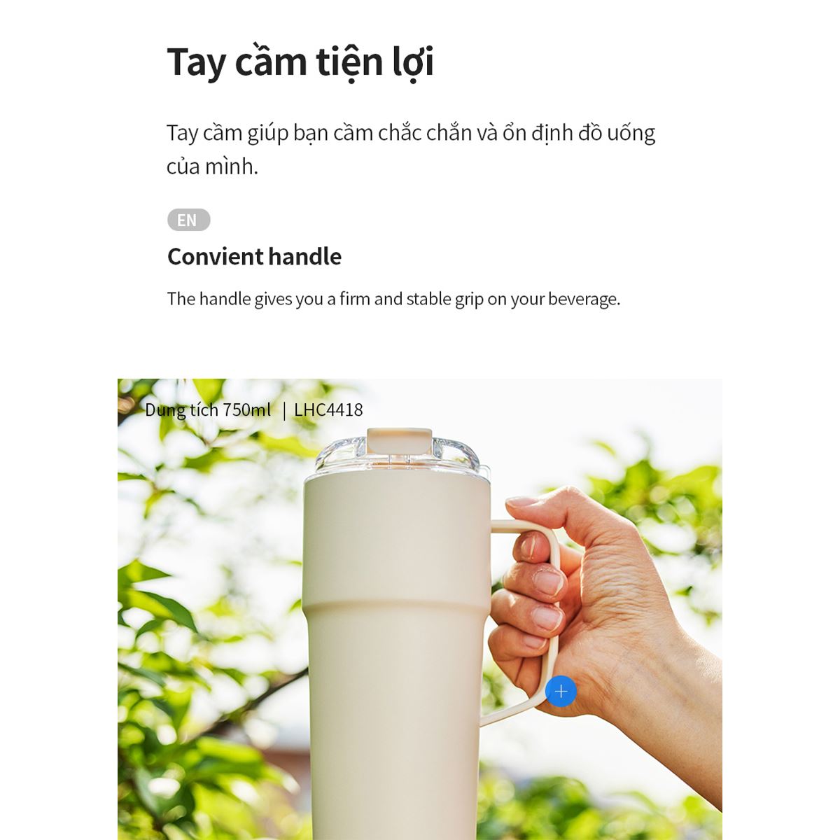 Bình giữ nhiệt Inox 750 ml Lock&Lock Metro Cafe Handle LHC4418IVY Màu Trắng