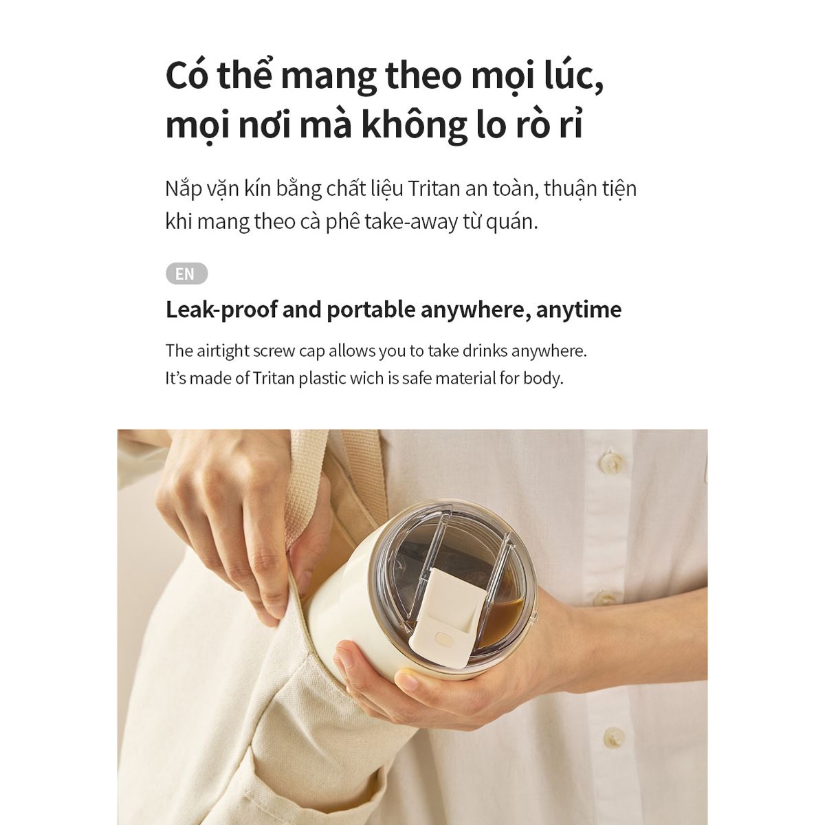 Bình giữ nhiệt Inox 750 ml Lock&Lock Metro Cafe Handle LHC4418IVY Màu Trắng