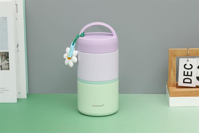 Bộ 2 hộp cơm giữ nhiệt Inox 330, 520 ml LocknLock LHC8055VOL Màu Xanh lá - Tím