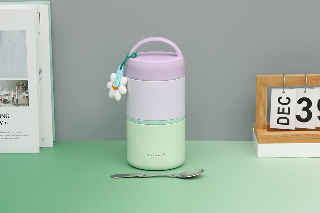 Bộ 2 hộp cơm giữ nhiệt Inox 330, 520 ml Lock&Lock LHC8055VOL Màu Xanh lá - Tím