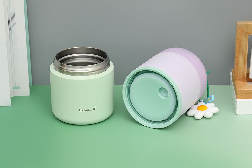 Bộ 2 hộp cơm giữ nhiệt Inox 330, 520 ml Lock&Lock LHC8055VOL Màu Xanh lá - Tím