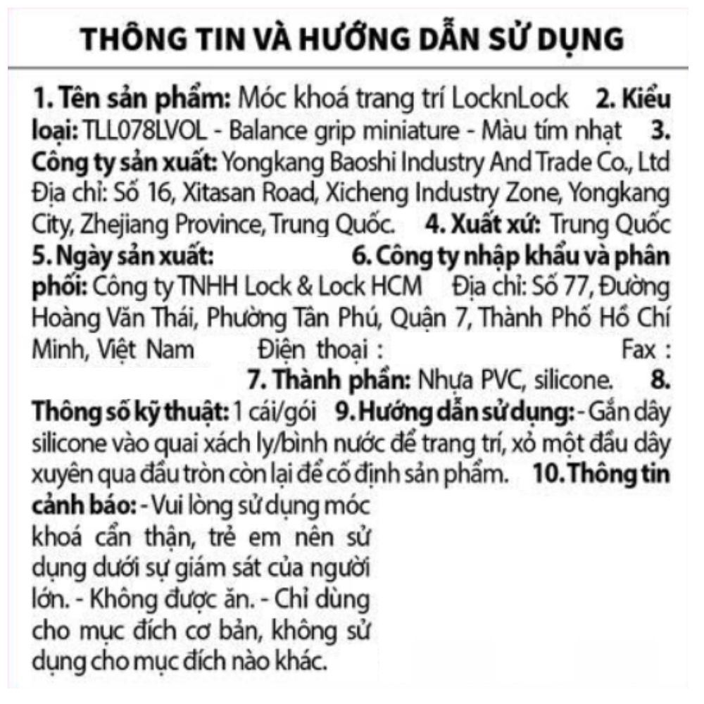 Móc khoá nhựa Balance Grip Miniature Lock&Lock TLL078LVOL Màu Tím nhạt