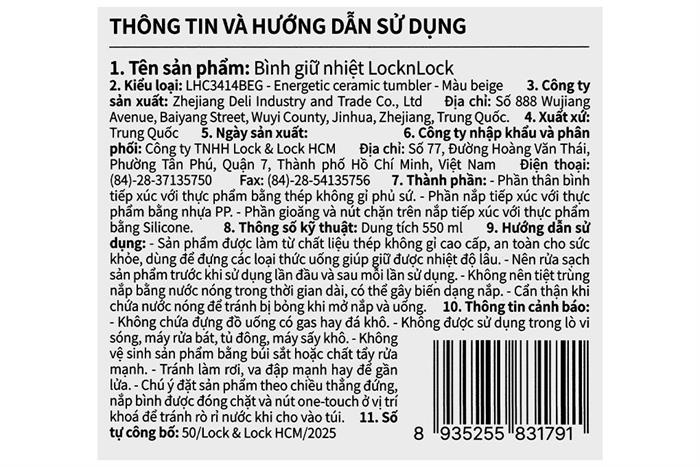 Ly giữ nhiệt Inox 550 ml Lock&Lock LHC3414BEG Màu Màu be