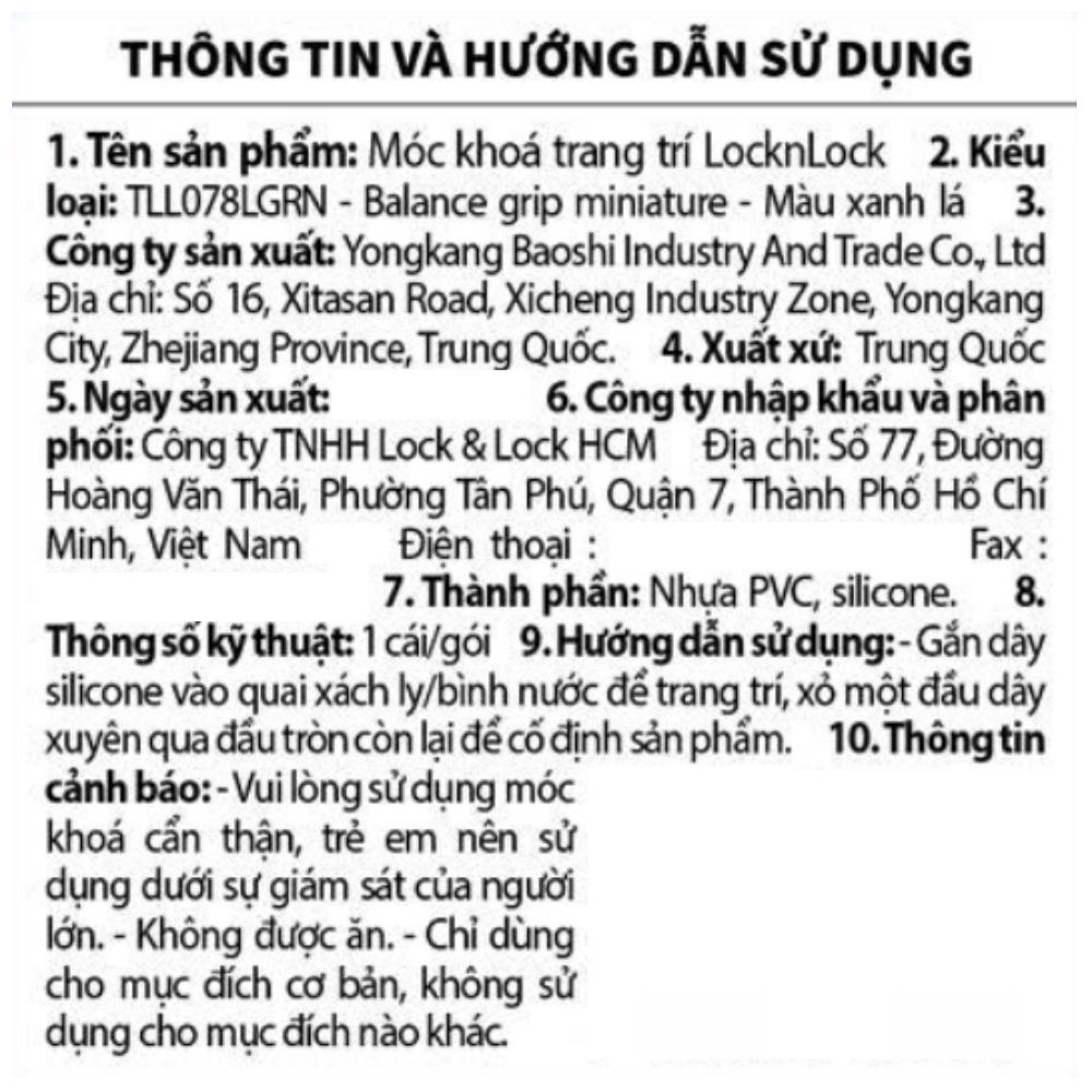 Móc khoá nhựa Balance Grip Miniature Lock&Lock TLL078LGRN Màu Xanh nhạt