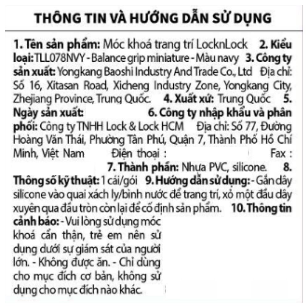 Móc khoá nhựa Balance Grip Miniature Lock&Lock TLL078NVY Màu Xanh Navy