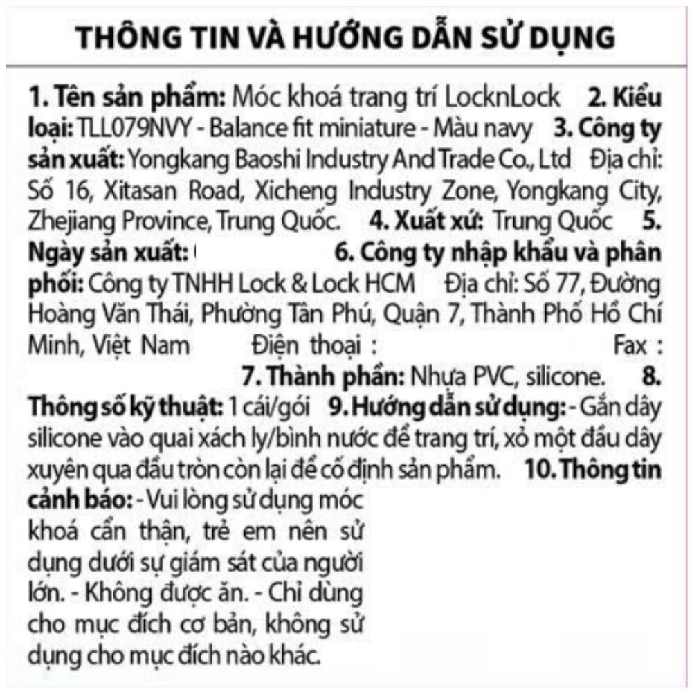Móc khoá nhựa Balance Fit Miniature Lock&Lock TLL079NVY Màu Xanh Navy