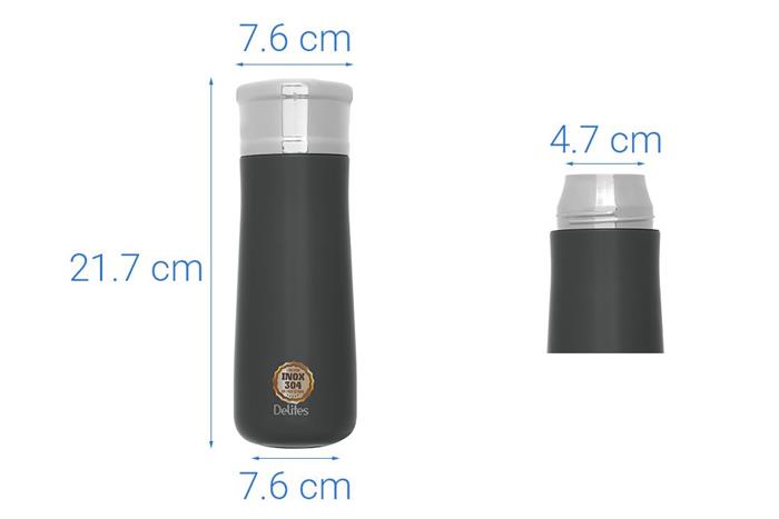 Bình giữ nhiệt Inox 500 ml Delites A213 Màu Xám đậm