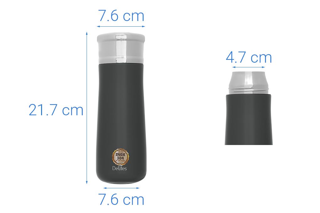 Bình giữ nhiệt Inox 500 ml Delites A213 Màu Xám đậm