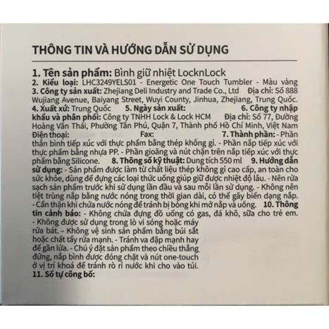 Ly giữ nhiệt inox 550 ml Lock&Lock LHC3249YELS01 Màu vàng