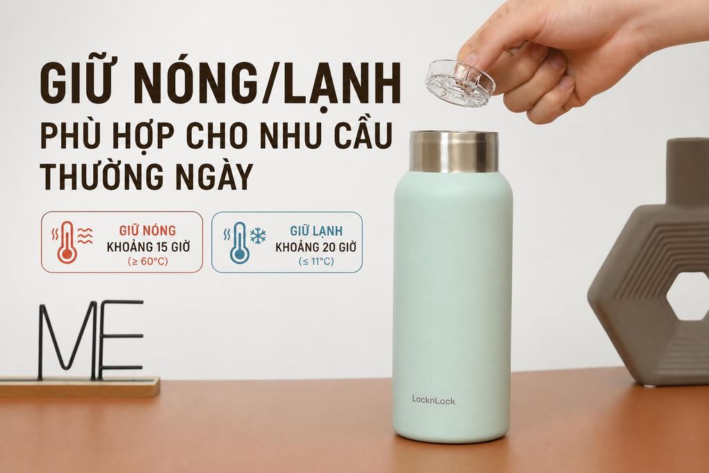 Bình giữ nhiệt Inox 650ml Sling Ring Tumbler Lock&Lock LHC4321MIT Màu Xanh Bạc Hà