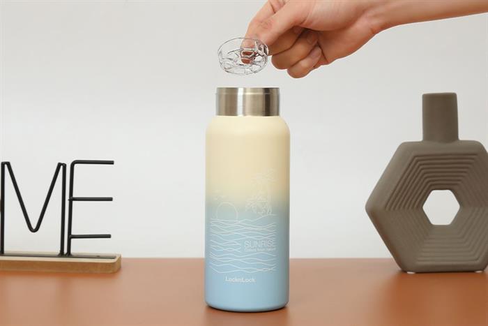 Bình giữ nhiệt Inox 650ml Sling Ring Tumbler Lock&Lock LHC4321NIVY Màu Trắng - Xanh