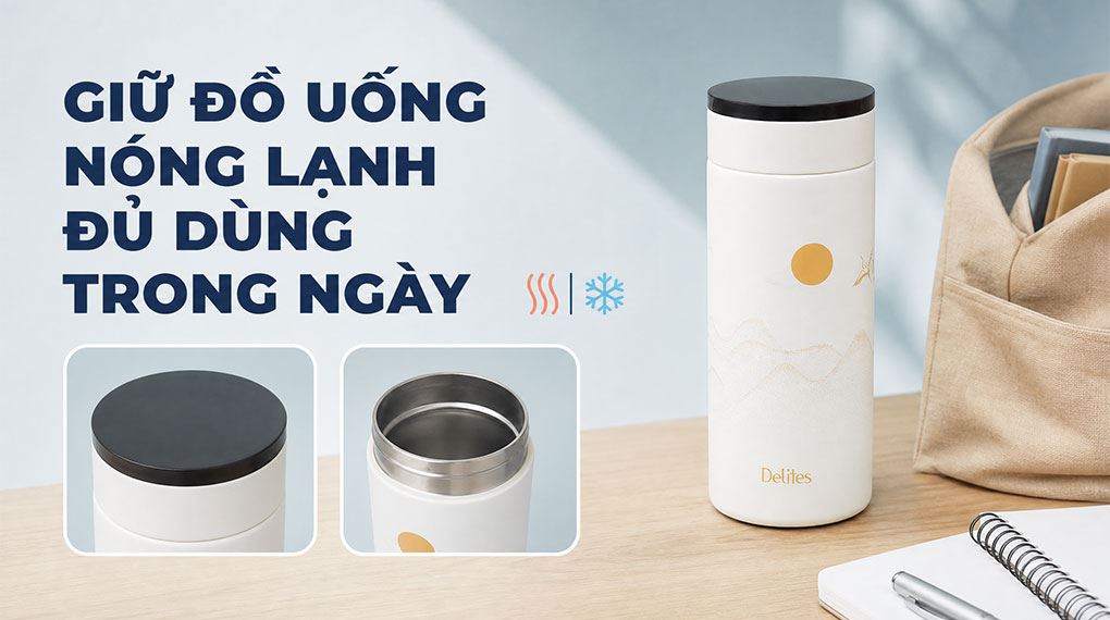 Bình giữ nhiệt Inox 370 ml Delites XB-24110A Màu Trắng