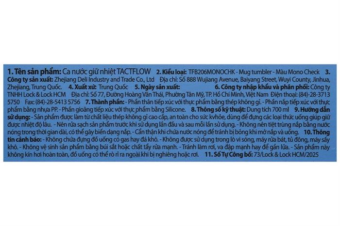 Ly giữ nhiệt Inox 700 ml Tactflow TFB206MONOCHK Màu Trắng - Xanh