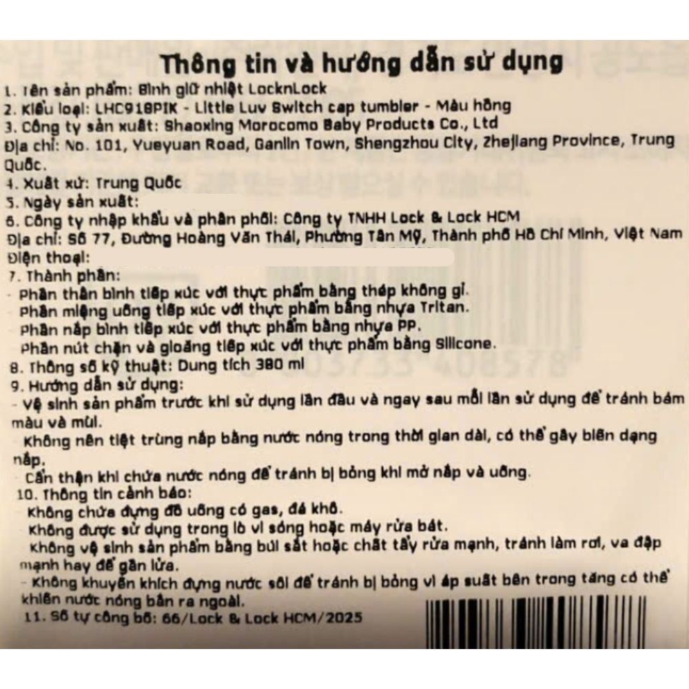 Bình giữ nhiệt inox 380 ml LocknLock LHC918PIK Màu Hồng