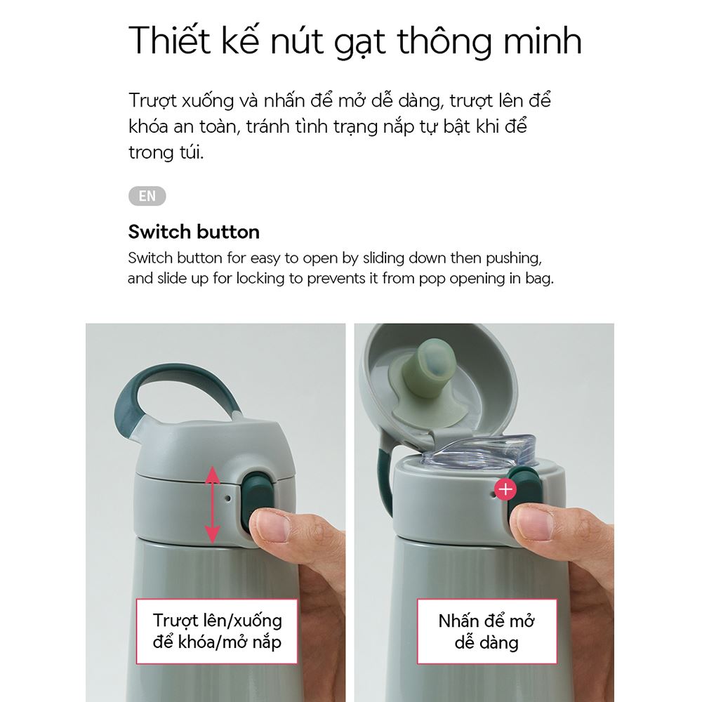 Bình giữ nhiệt inox 380 ml LocknLock LHC918GRN Màu Xanh lá