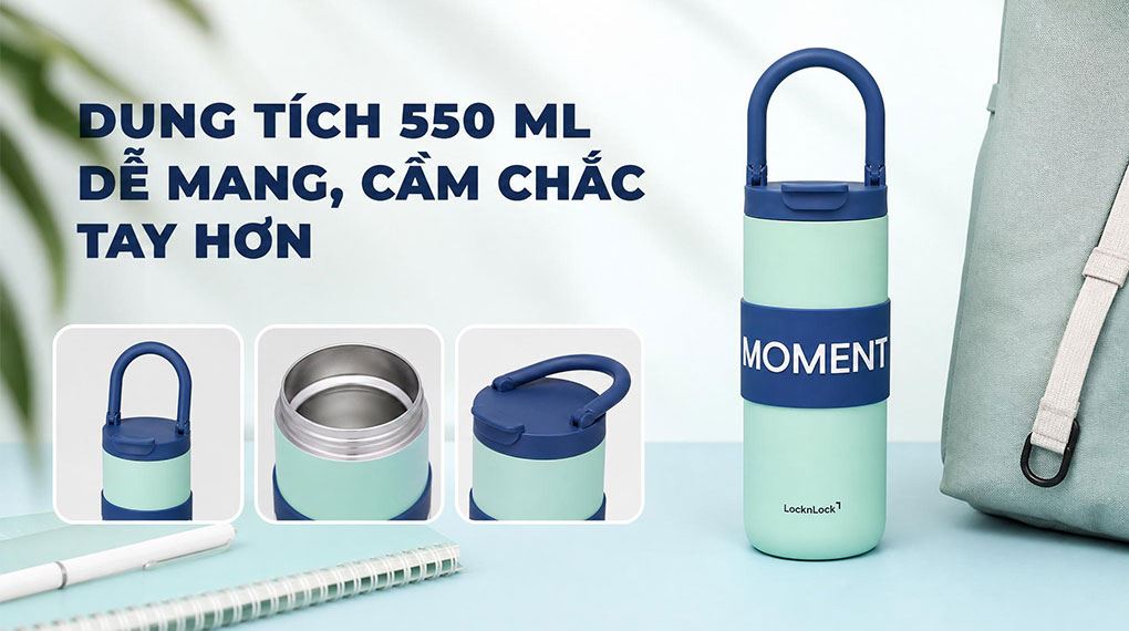 Bình giữ nhiệt inox 550 ml Lock&Lock LHC4436MIT Màu Xanh Bạc Hà