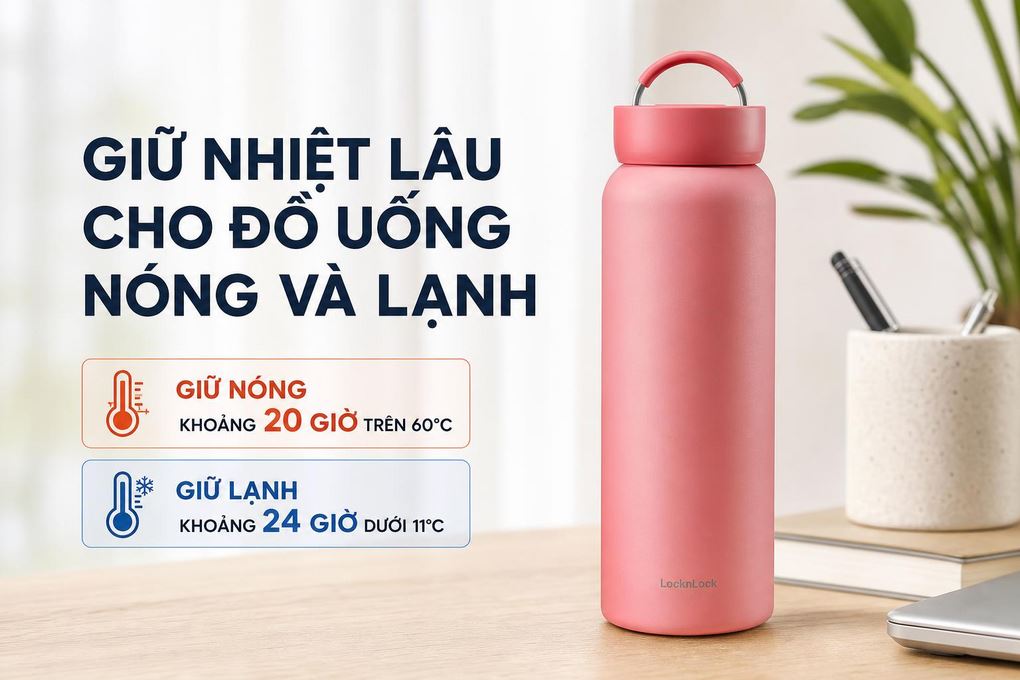 Bình giữ nhiệt Inox 900 ml Lock&Lock LHC4300YRED Màu Hồng đào