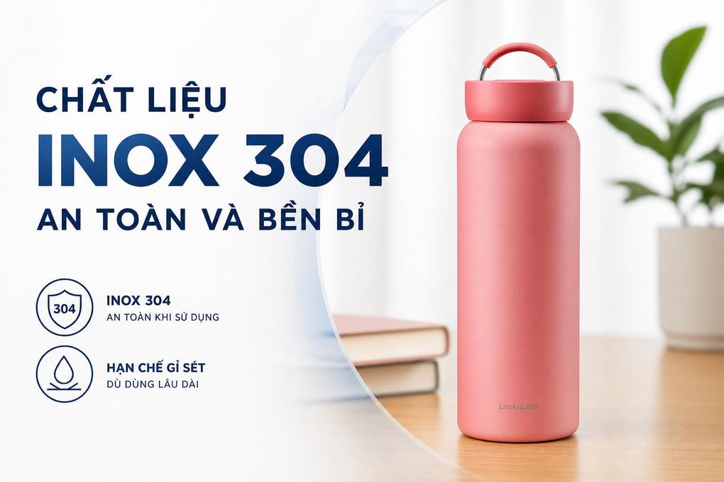 Bình giữ nhiệt Inox 900 ml Lock&Lock LHC4300YRED Màu Hồng đào