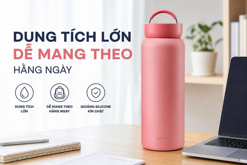 Bình giữ nhiệt Inox 900 ml Lock&Lock LHC4300YRED Màu Hồng đào