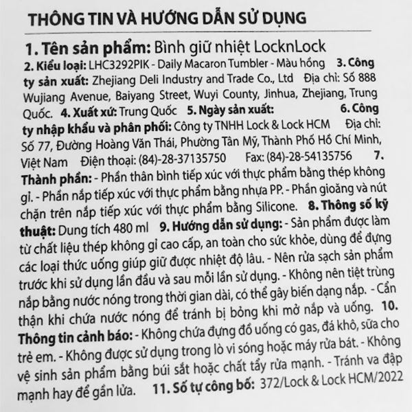 Bình giữ nhiệt Inox 480 ml Lock&Lock LHC3292PIK Màu Hồng