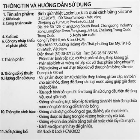 Bình giữ nhiệt Inox 350 ml Lock&Lock LHC3283YEL Màu Vàng nhạt