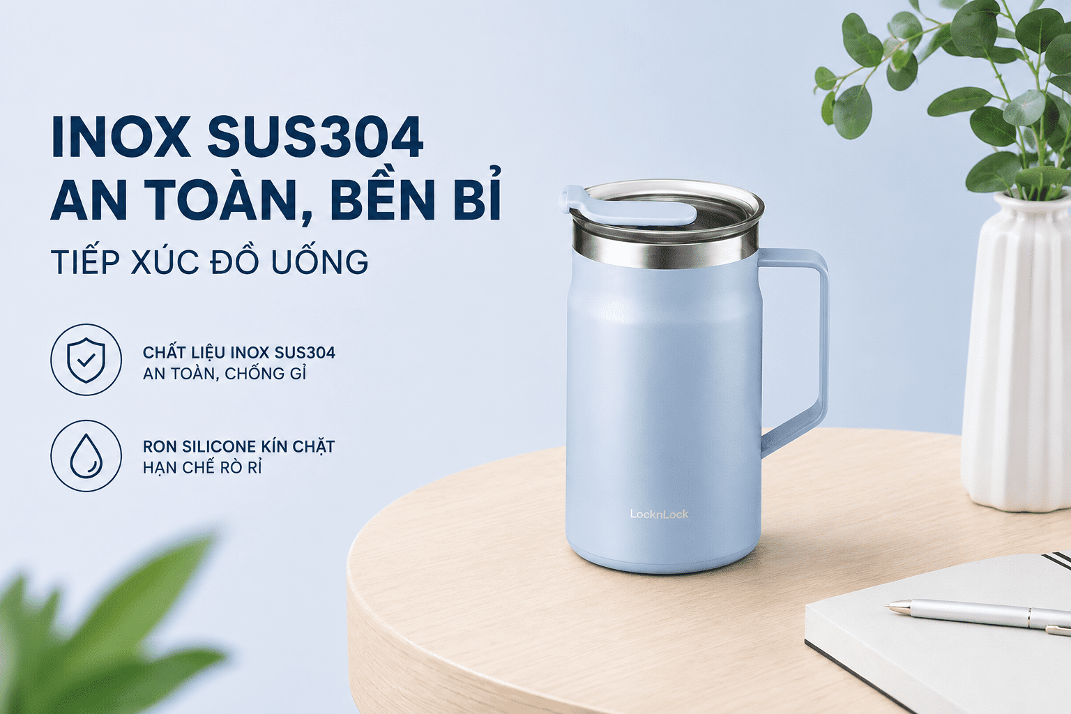 Bình giữ nhiệt Inox 600 ml Lock&Lock LHC4282SBLU Màu Xanh Da Trời