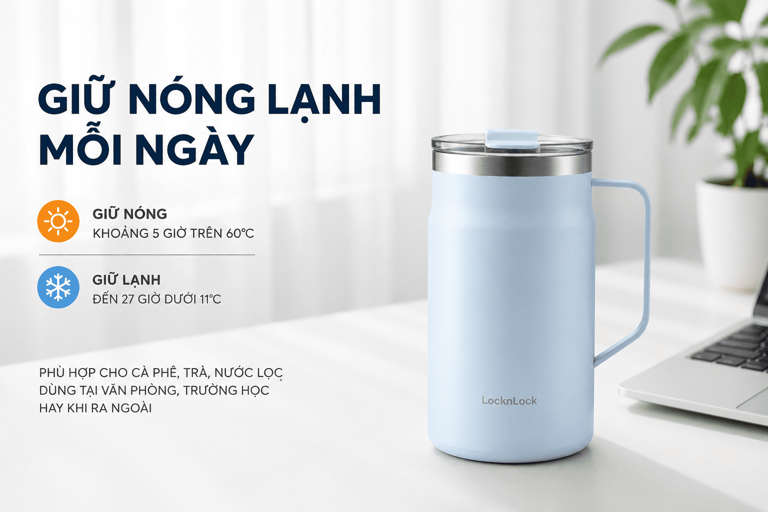 Bình giữ nhiệt Inox 600 ml Lock&Lock LHC4282SBLU Màu Xanh Da Trời