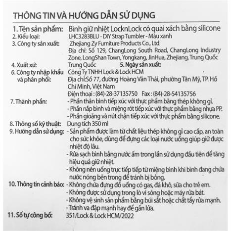 Bình giữ nhiệt Inox 350 ml Lock&Lock LHC3283BLU Màu Xanh Dương