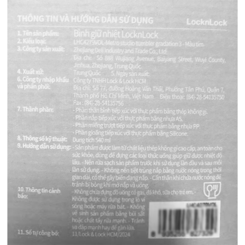 Bình giữ nhiệt Inox 540 ml Lock&Lock LHC4279VOL