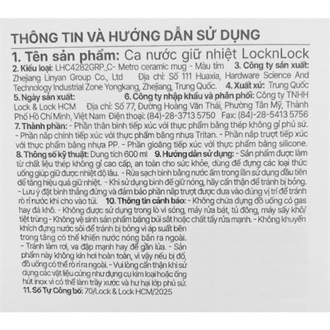 Bình giữ nhiệt Inox 600 ml LocknLock LHC4282GRP_C Màu Tím