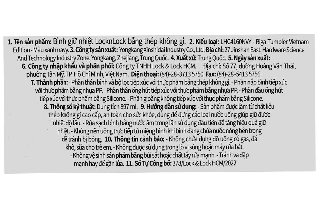 Bình giữ nhiệt Inox 897ml LocknLock LHC4160NVY Màu Xanh Navy