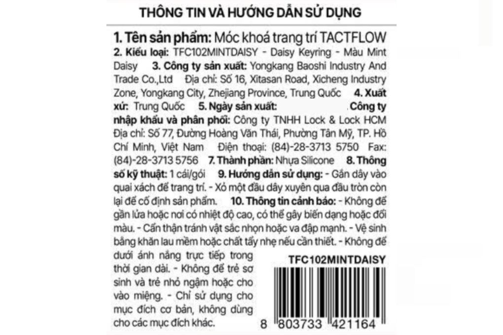 Móc khoá nhựa tactflow TFC102MINTDAISY DAISY Màu Xanh lá