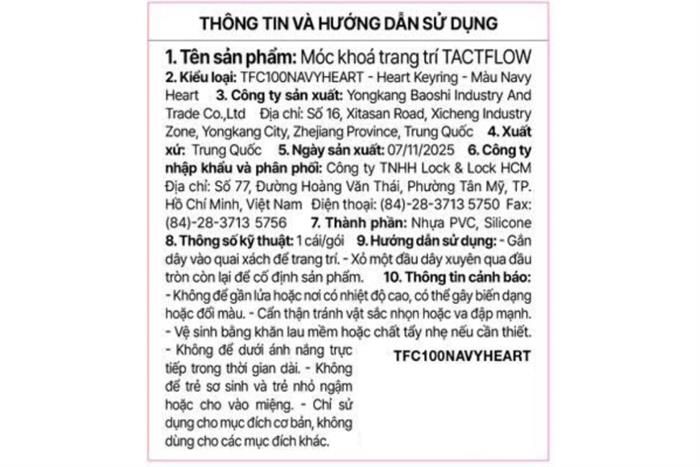 Móc khoá nhựa Tactflow Heart TFC100NAVYHEART Màu Xanh Navy