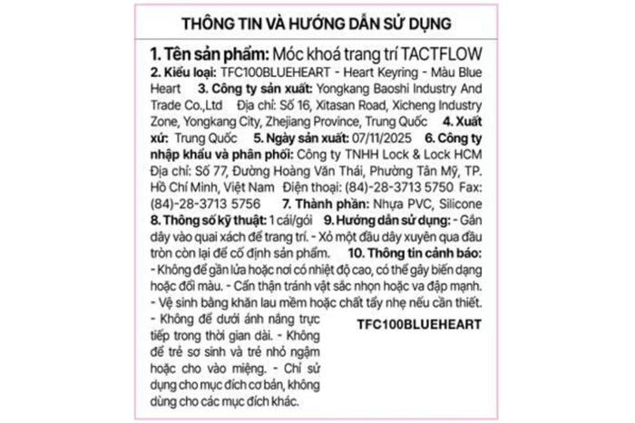 Móc khoá nhựa Tactflow Heart TFC100BLUEHEART Màu Xanh Dương