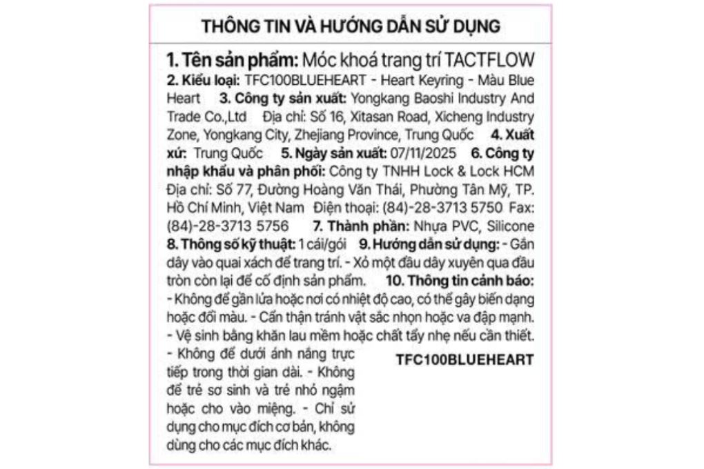 Móc khoá nhựa Tactflow Heart TFC100BLUEHEART Màu Xanh Dương