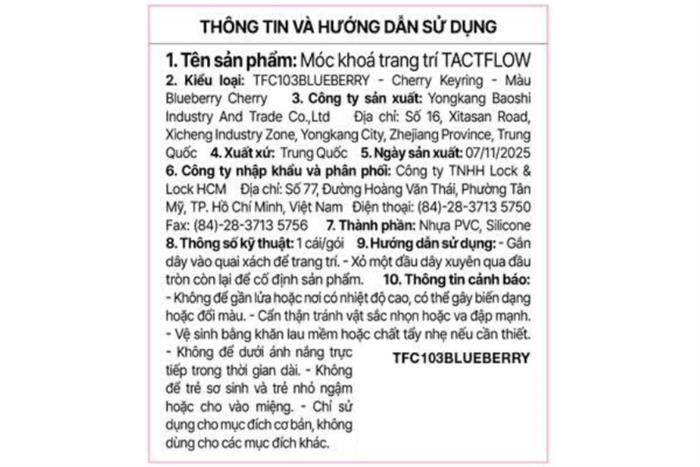 Móc khoá nhựa Tactflow Cherry TFC103BLUEBERRY Màu Xanh Dương