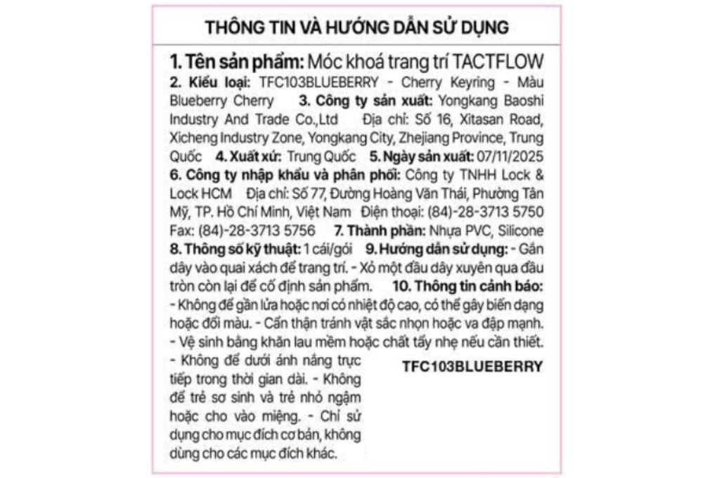 Móc khoá nhựa Tactflow Cherry TFC103BLUEBERRY Màu Xanh Dương
