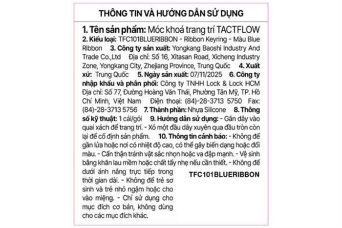 Móc khoá nhựa Tactflow Ribbon TFC101BLUERIBBON Màu Xanh Dương
