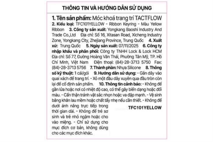 Móc khoá nhựa Tactflow Ribbon TFC101YELLOW Màu Vàng