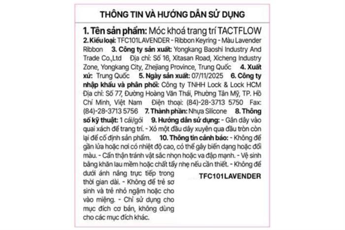 Móc khoá nhựa Tactflow Ribbon TFC101LAVENDER Màu Tím Lavender
