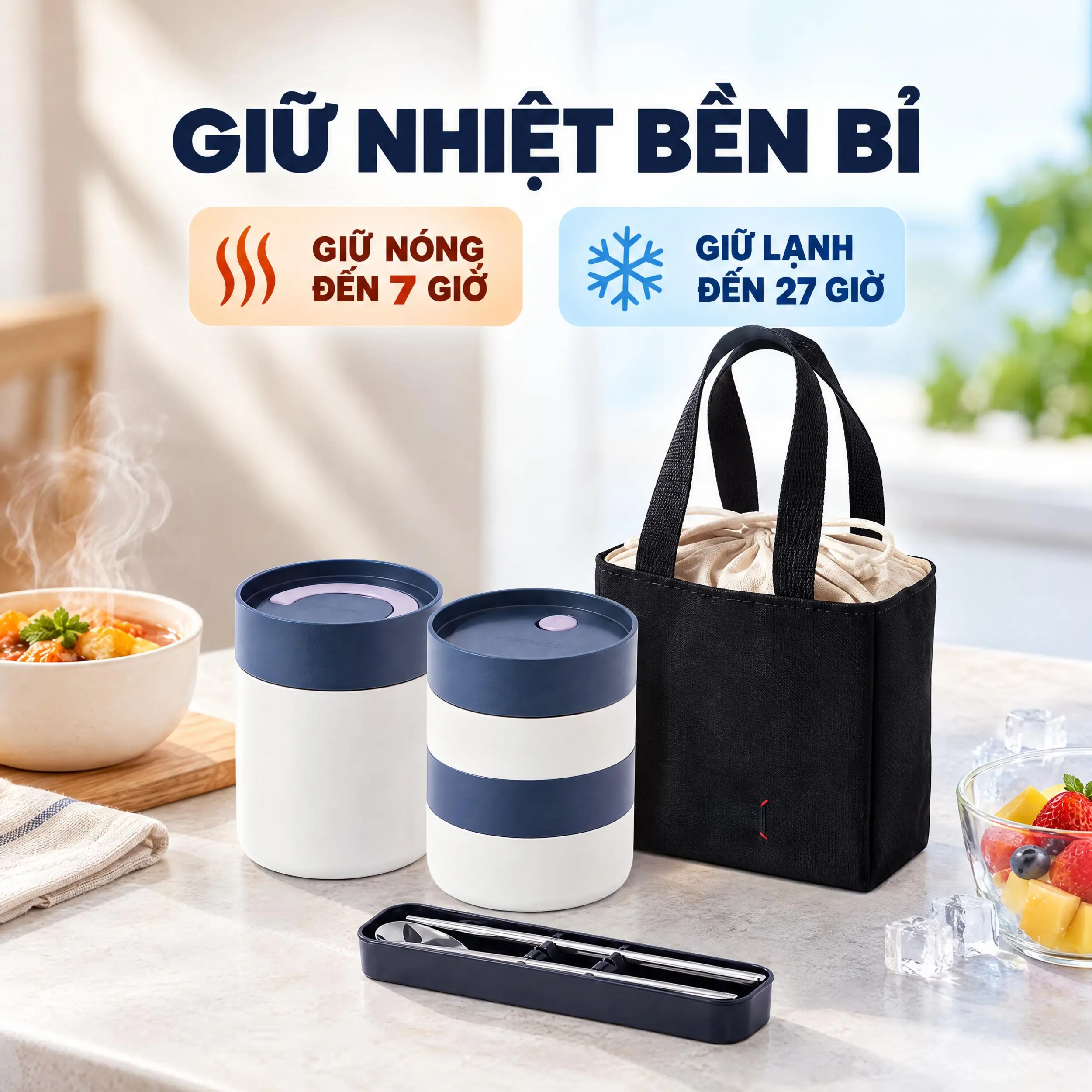 Bộ 3 hộp cơm giữ nhiệt inox 480 -310 - 230 ml LocknLock All-Fit Lunch Box LHC8014IVY Màu Kem