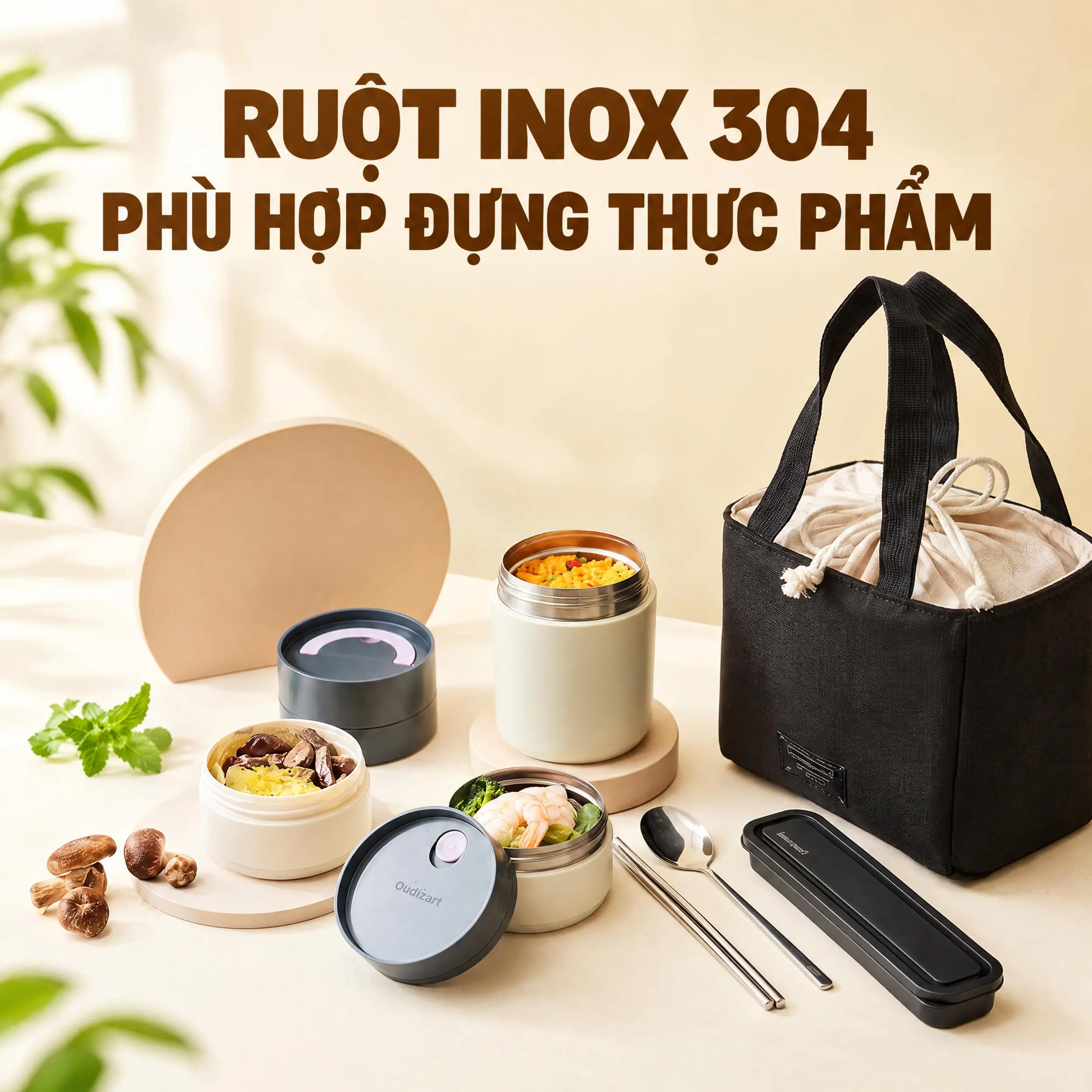 Bộ 3 hộp cơm giữ nhiệt inox 480 -310 - 230 ml LocknLock All-Fit Lunch Box LHC8014IVY Màu Kem