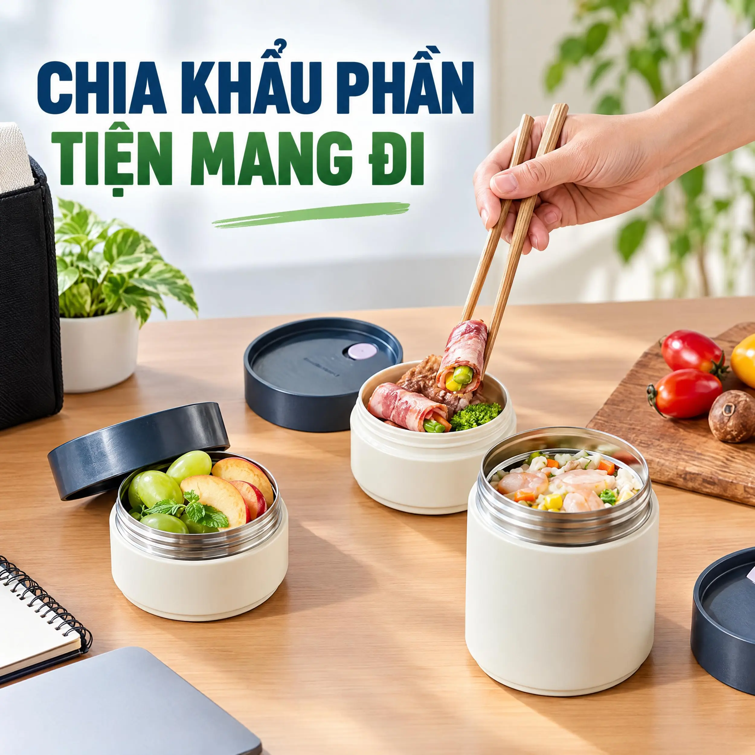 Bộ 3 hộp cơm giữ nhiệt inox 480 -310 - 230 ml LocknLock All-Fit Lunch Box LHC8014IVY Màu Kem